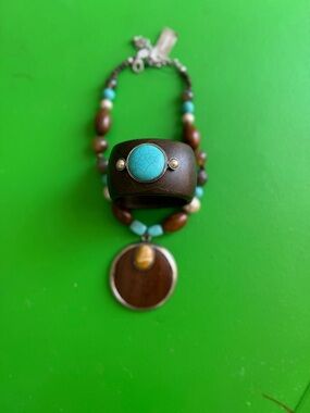 Chico’s Handcrafted Turquoise & Wood Statement Necklace and Cuff